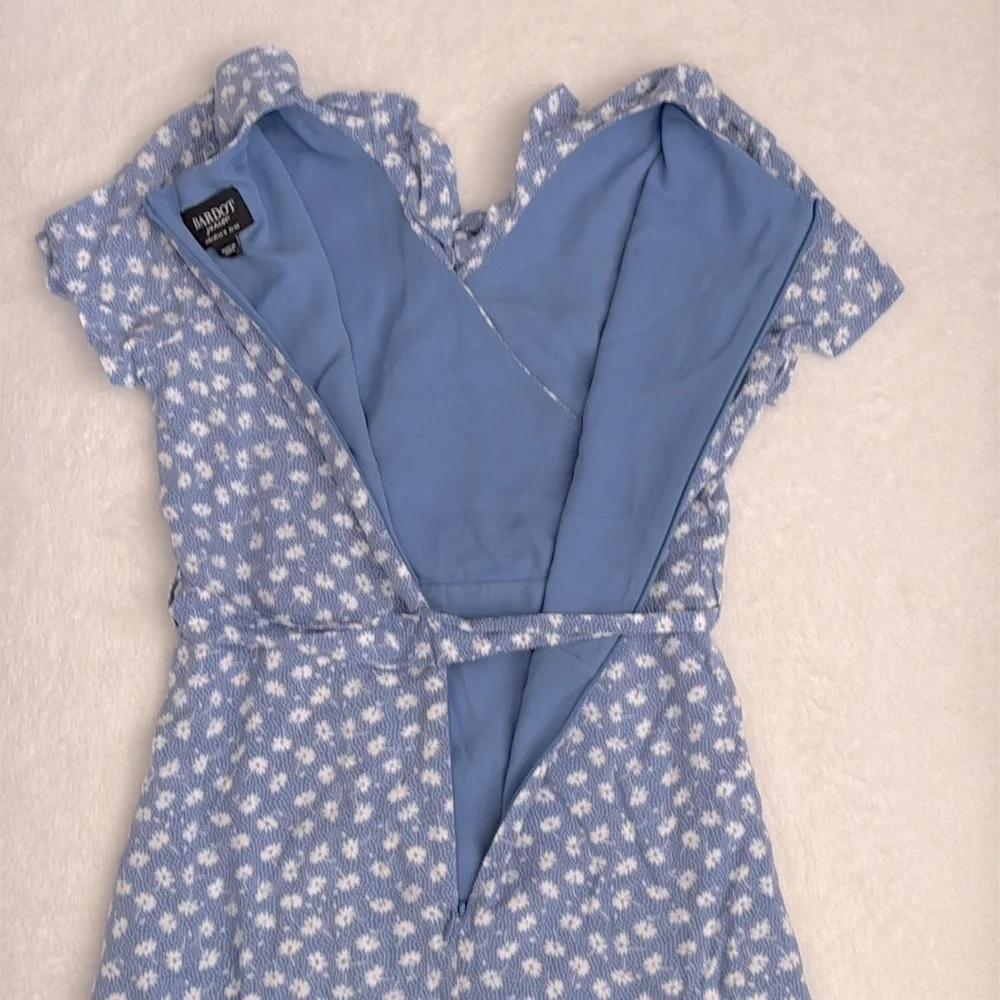 Bardot Junior | Ditsy Floral Print Ruffle Faux Wrap Mini Dress Blue/White (10) - Picture 13 of 16